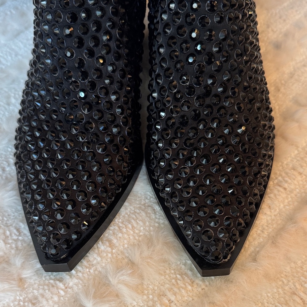 Betsey Johnson Black Crystal-Embellished Knee-High Western Boots - Picture 7 of 16